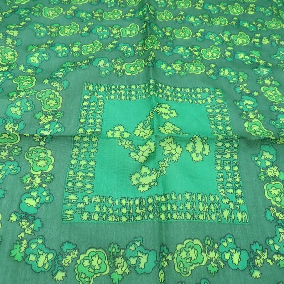Vintage Scarf Green Floral Polyester 22" Hemmed Square Made In Italy - Picture 3 of 7